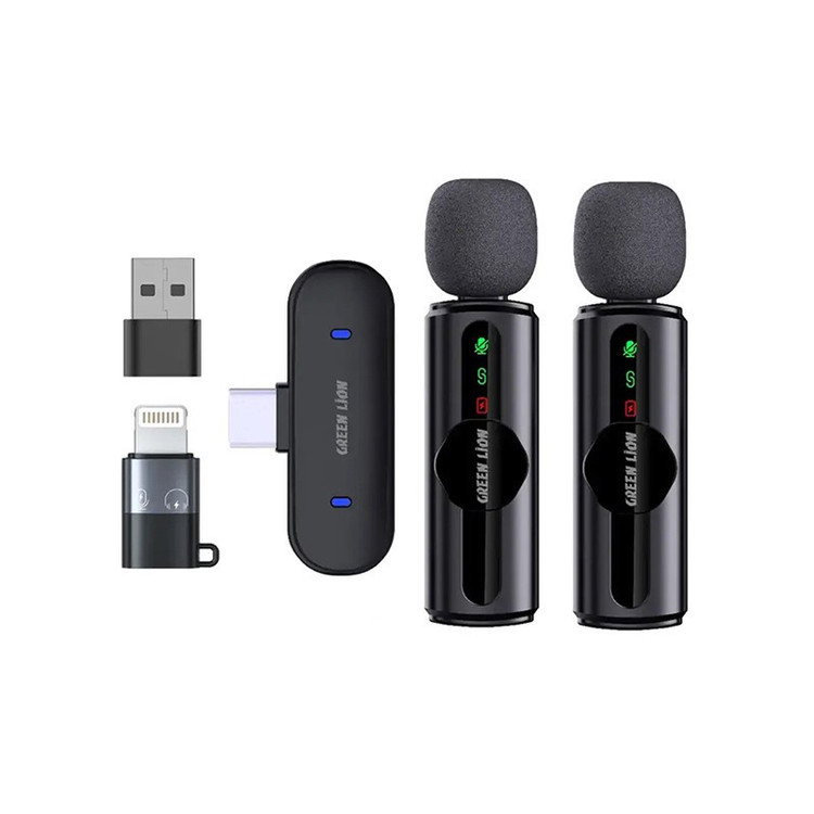 ست میکروفن بی سیم گرین لاین مدل GM-76X با درگاه اتصال USB-C لایتنینگ USB-A