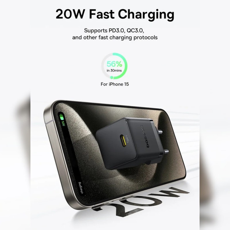 شارژر دیواری 20 وات بیسوس مدل 20W Palm به همراه کابل USB-C