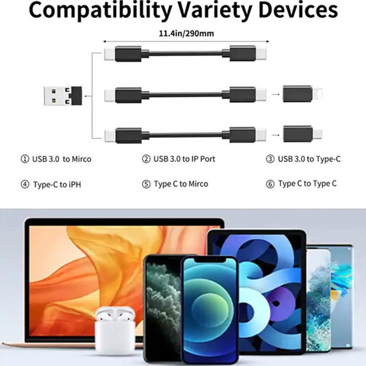کابل تبدیل USB-C USB به لایتنینگ USB-C MicroUSB بیوا مدل C-18 طول 0.28 متر