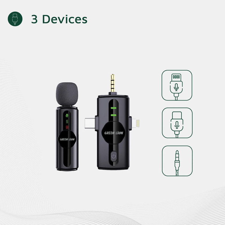 میکروفن بی سیم گرین لاین مدل GM-79X با درگاه اتصال USB-C لایتنینگ AUX