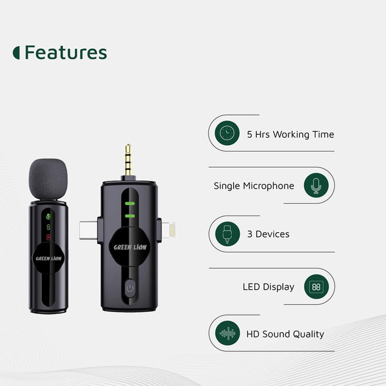 میکروفن بی سیم گرین لاین مدل GM-79X با درگاه اتصال USB-C لایتنینگ AUX