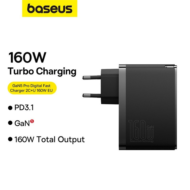 شارژر دیواری 160 وات بیسوس مدل CCGAN160CE به همراه کابل تبدیل USB-C