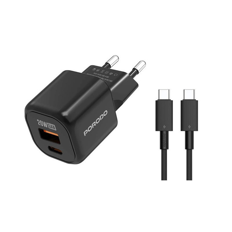 شارژر دیواری 20 وات دو پورت پرودو مدل FWC060 به همراه کابل USB-C
