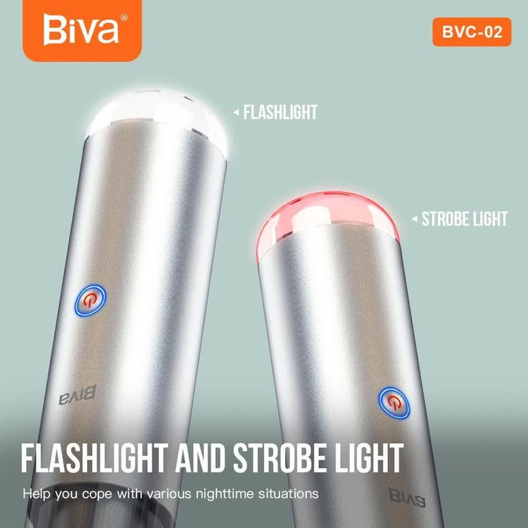جارو شارژی خودرو بیوا مدل BVC-02s با توان مکش 120 AirWatt، باتری 2200mAh، ظرفیت مخزن 200ml، چراغ قوه و چراغ چشمک زن ه...