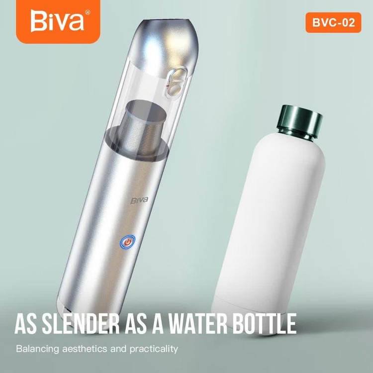 جارو شارژی خودرو بیوا مدل BVC-02s با توان مکش 120 AirWatt، باتری 2200mAh، ظرفیت مخزن 200ml، چراغ قوه و چراغ چشمک زن ه...