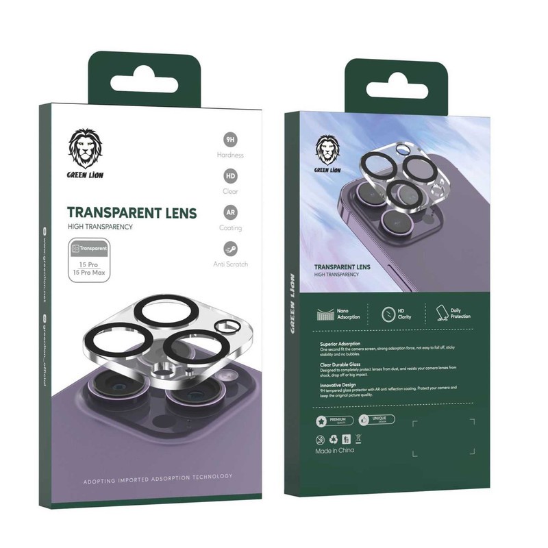 محافظ لنز دوربین گرین لاین مدل Transparent Lens Protector مناسب برای گوشی موبایل اپل IPhone 15 Pro 15 Pro Max