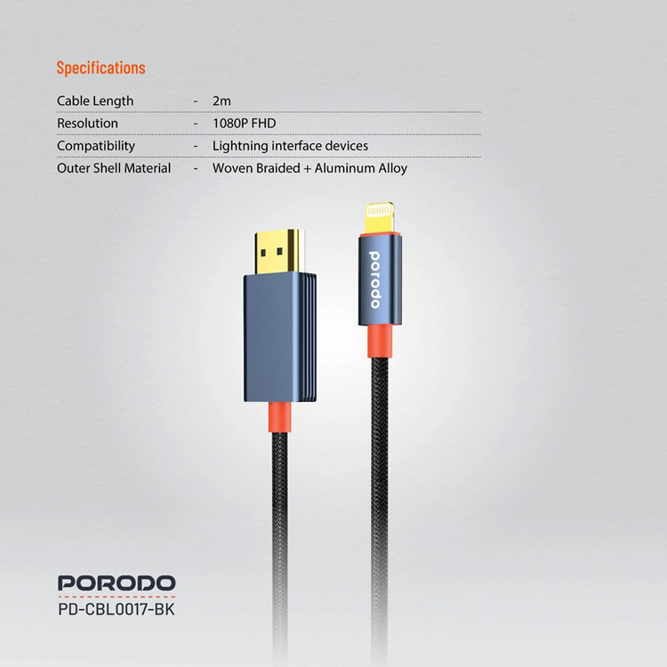 کابل تبدیل لایتنینگ به HDMI پرودو مدل CBL0017 طول 2 متر