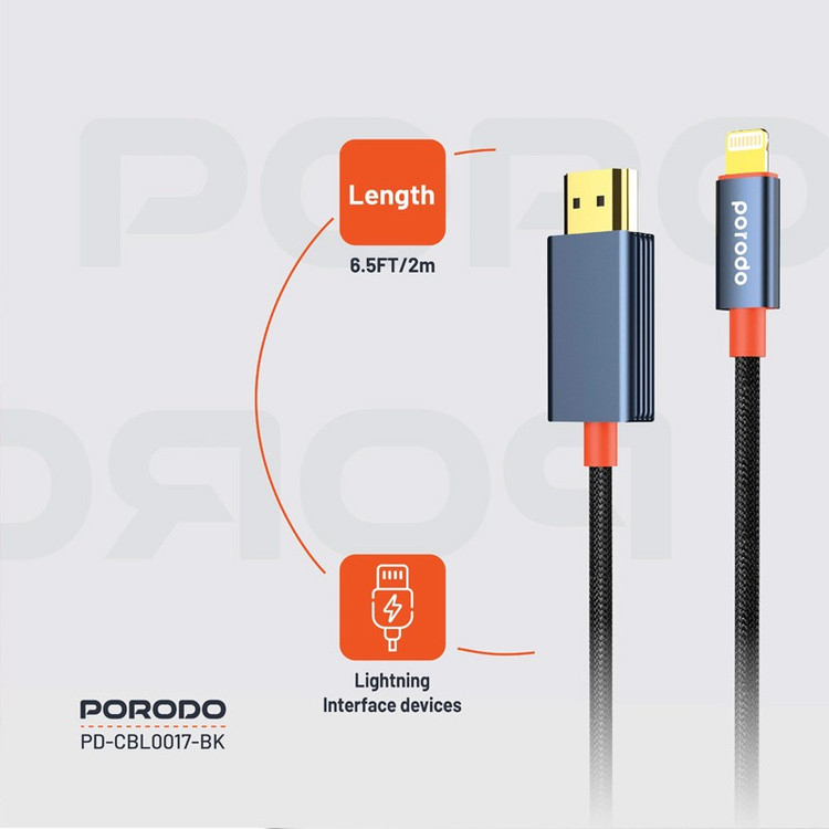 کابل تبدیل لایتنینگ به HDMI پرودو مدل CBL0017 طول 2 متر