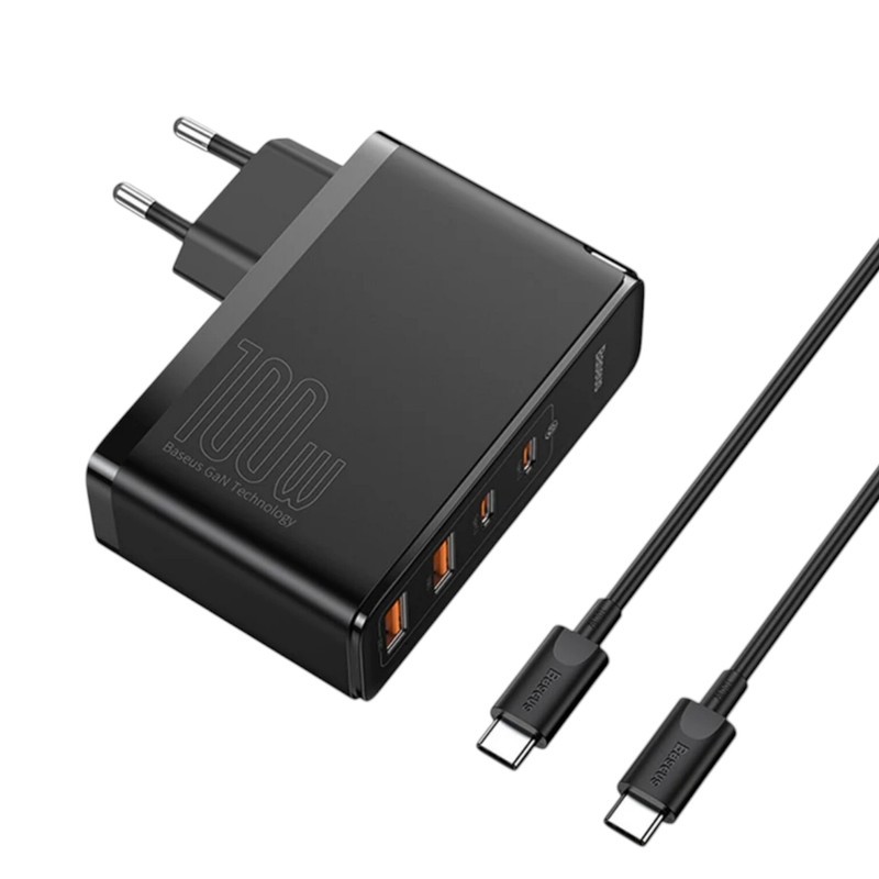 شارژر دیواری 100 وات 4 پورت بیسوس مدل GaN2 Pro به همراه کابل USB-C