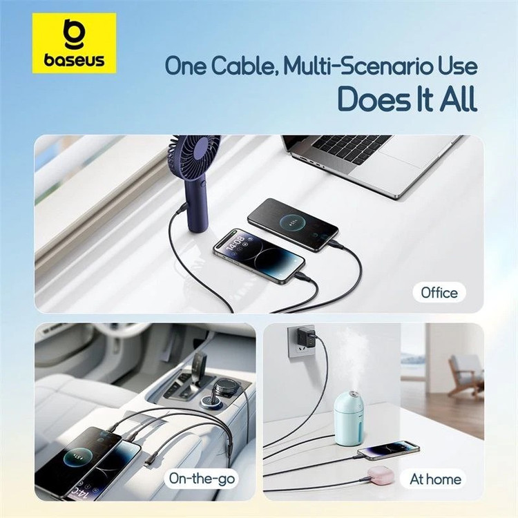 کابل تبدیل USB به لایتنینگ USB-C micro-USB بیسوس مدل P10376303121-01 3.5A طول 0.8 متر