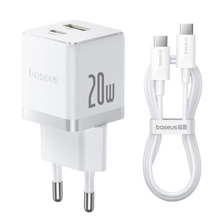شارژر دیواری 20 وات دو پورت بیسوس مدل CCZC20UE به همراه کابل usb-C