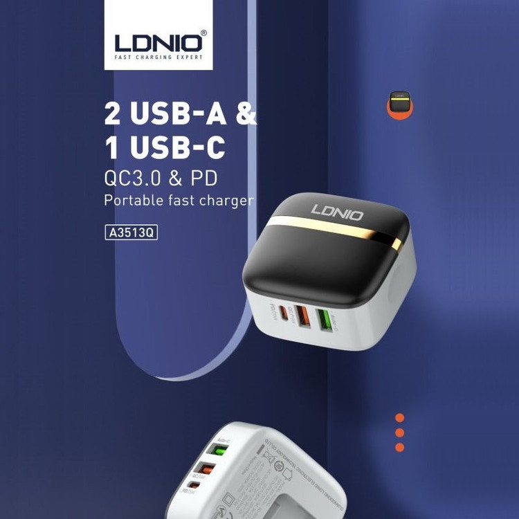 شارژر دیواری الدینیو مدل A3513Q به همراه کابل usb-c