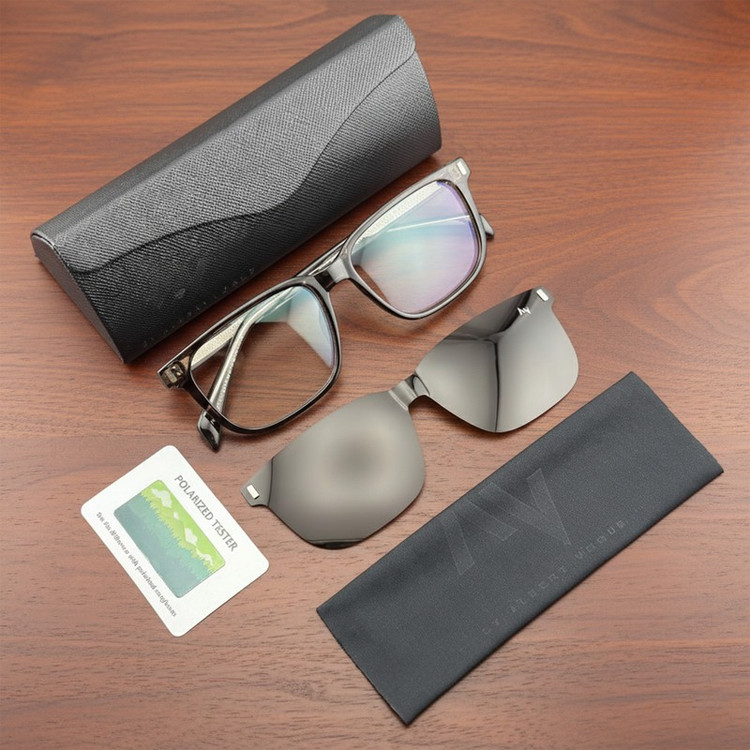 فریم عینک طبی آلبرت وگ مدل CG7201C646-P75 Polarized Double Switch مناسب برای انواع صورت به همراه کاور آفتابی
