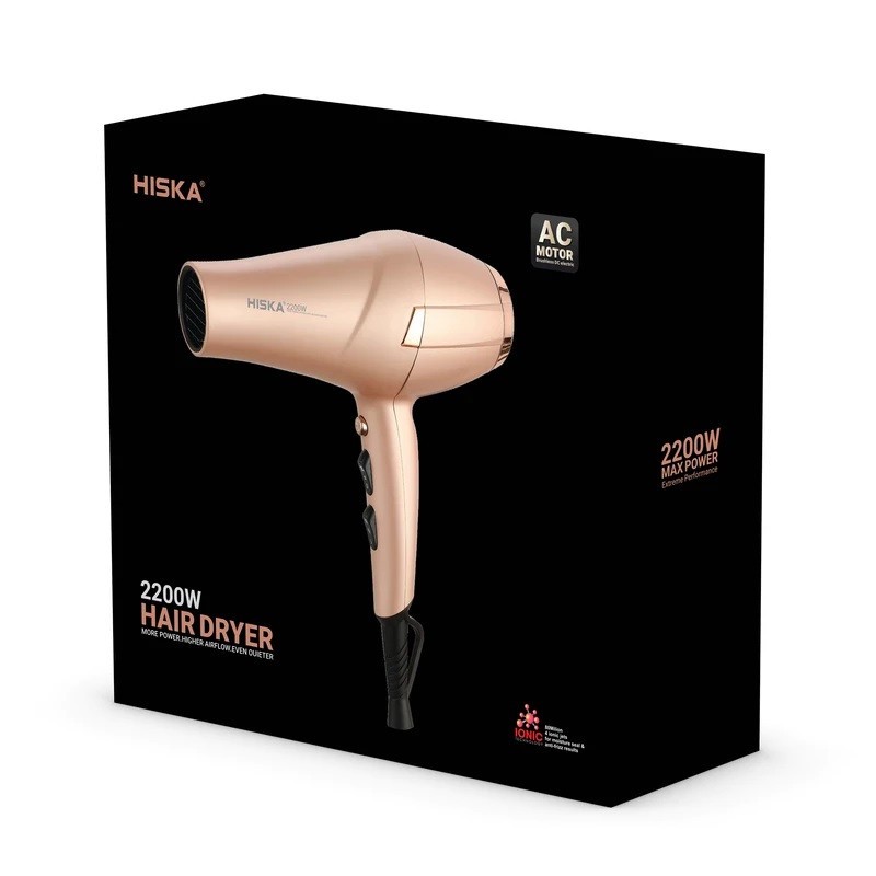سشوار برس دار حرفه ای هیسکا مدل H5257 با موتور AC، توان 2200 وات، سه حالت دما، دو سرعت، فناوری یون ساز، خشک کن سریع، ...