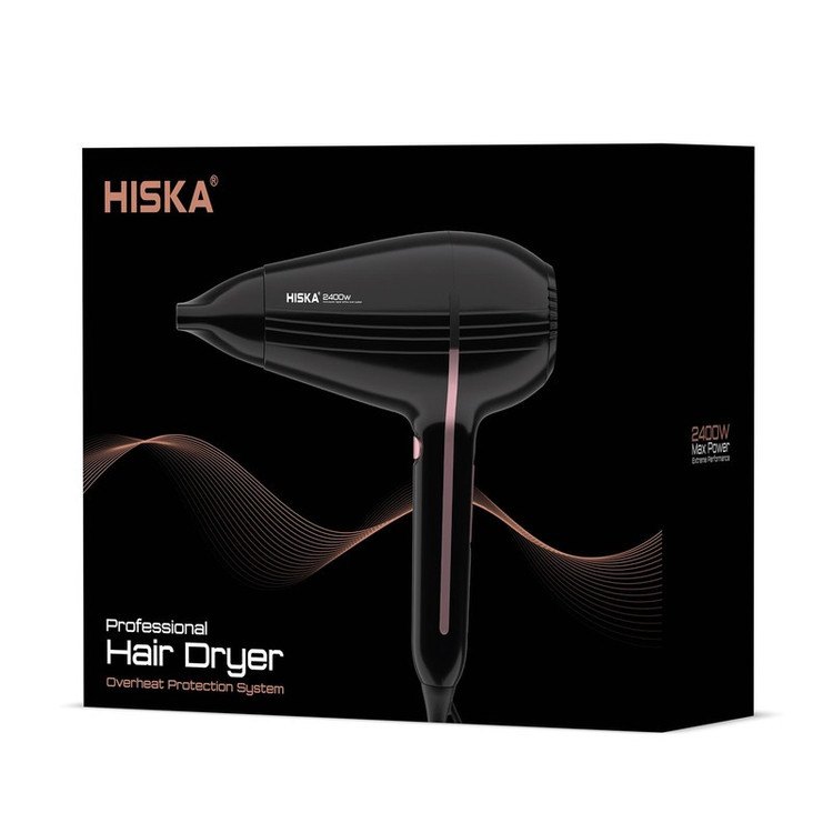 سشوار حرفه ای هیسکا مدل H5264 با توان 2400 وات، موتور AC پرسرعت، تکنولوژی یونیزاسیون، تنظیم دما در سه حالت، تنظیم سرع...
