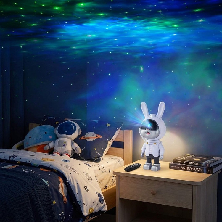 چراغ خواب رومیزی مدل galaxy nightlight projector خرگوش فضانورد با نور کهکشانی