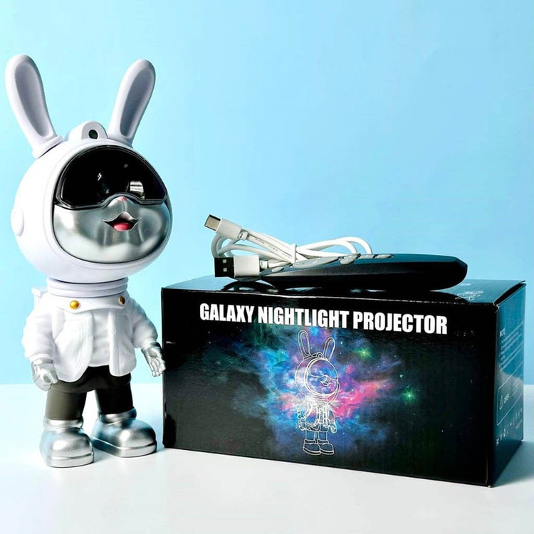چراغ خواب رومیزی مدل galaxy nightlight projector خرگوش فضانورد با نور کهکشانی