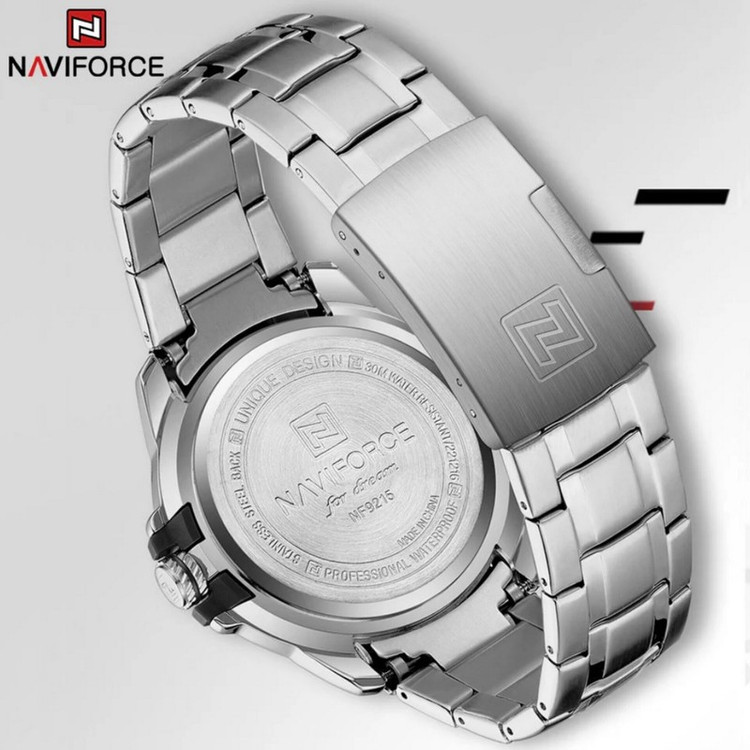 ساعت مچی عقربه ای مردانه کوارتز نیوی فورس مدل دوتقویم کد 9215SSGR