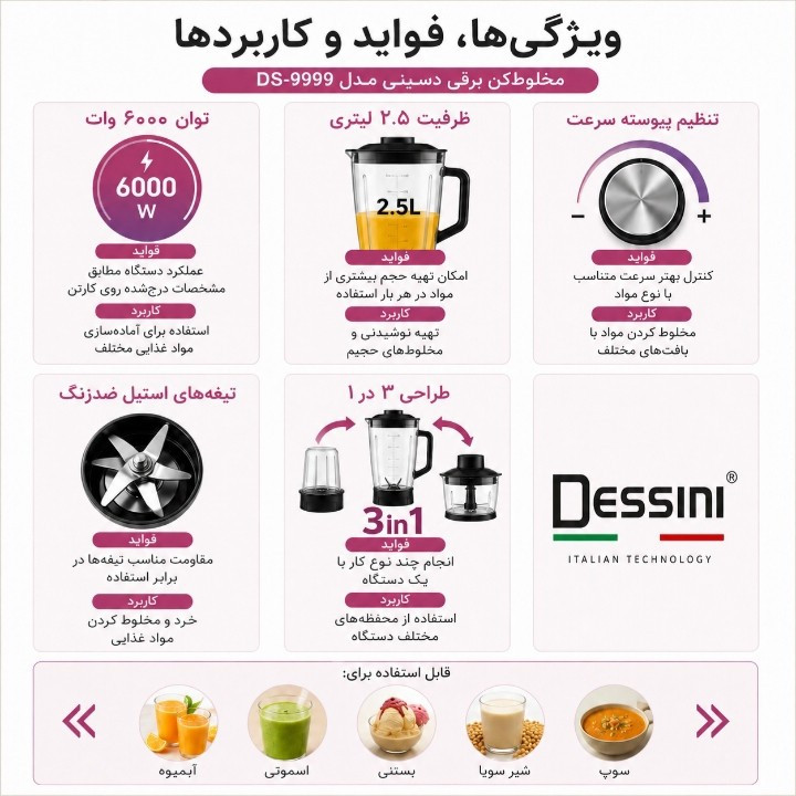 مخلوط کن برقی چند کاره 2.5 لیتر دسینی مدل DS-9999