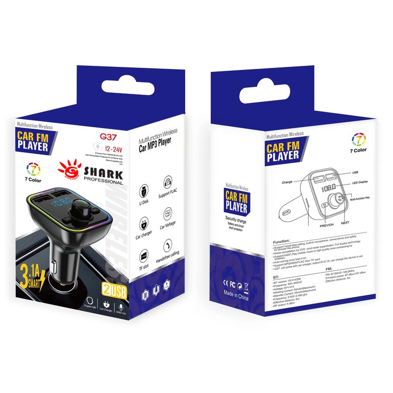 پخش کننده اف ام خودرو شارک مدل FM BLUETOOTH G37